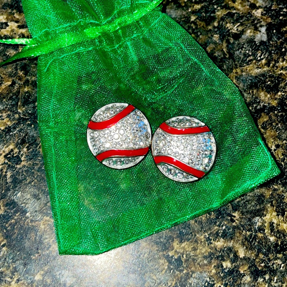 2 Rhinestone baseball snap charms red and silver
